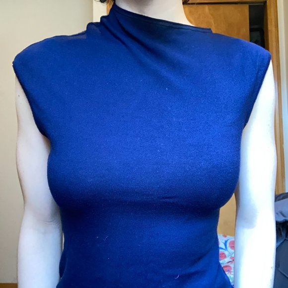 Jil Sander Asymmetrical Collar Bodycon Blue Knee-Length Dress S - Picture 5 of 11